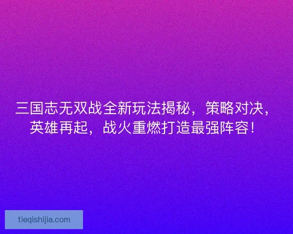 三国志无双战全新玩法揭秘，策略对决，英雄再起，战火重燃打造最强阵容！