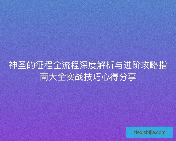 神圣的征程全流程深度解析与进阶攻略指南大全实战技巧心得分享