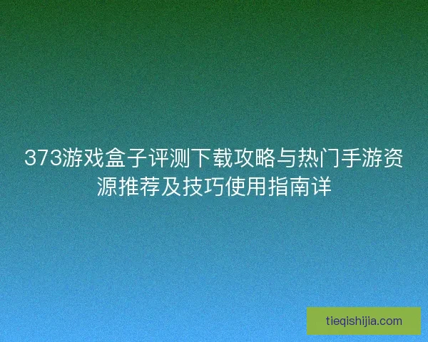 373游戏盒子评测下载攻略与热门手游资源推荐及技巧使用指南详