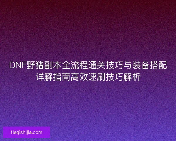 DNF野猪副本全流程通关技巧与装备搭配详解指南高效速刷技巧解析