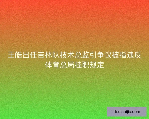 王皓出任吉林队技术总监引争议被指违反体育总局挂职规定